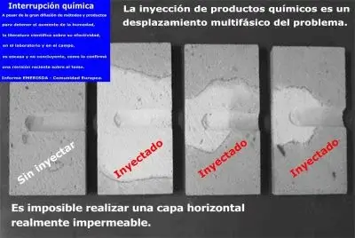 Imagen que muestra como la barrera química no cubre el interior de un ladrillo